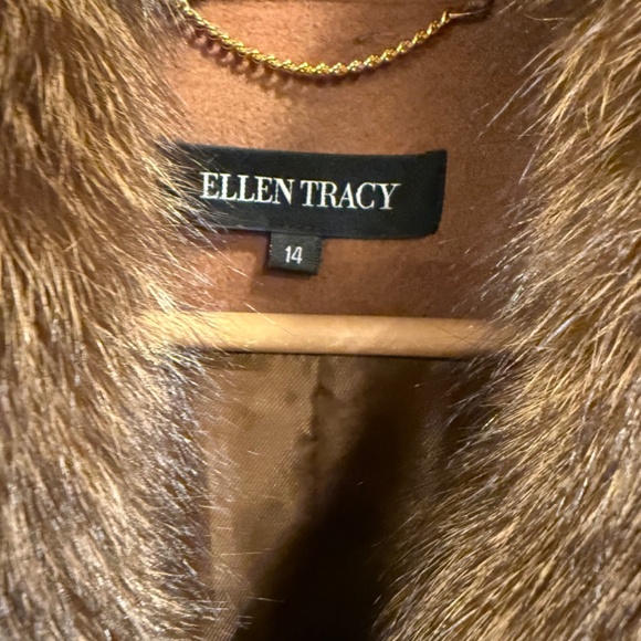 Ellen Tracy Fur Collar Wool Coat Size 14 - Picture 6 of 7